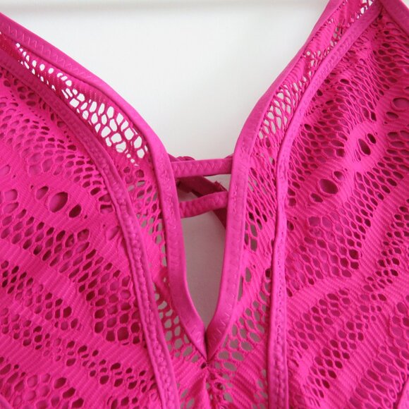 BECCA Purple Color Play Crochet Plunge One-Piece Swimsuit Magenta - Size XS - Picture 4 of 14
